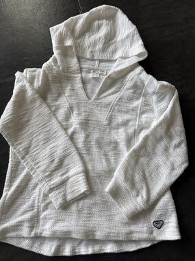 Roxy White Textured Hooded Pullover Girls Sz L (10/12)